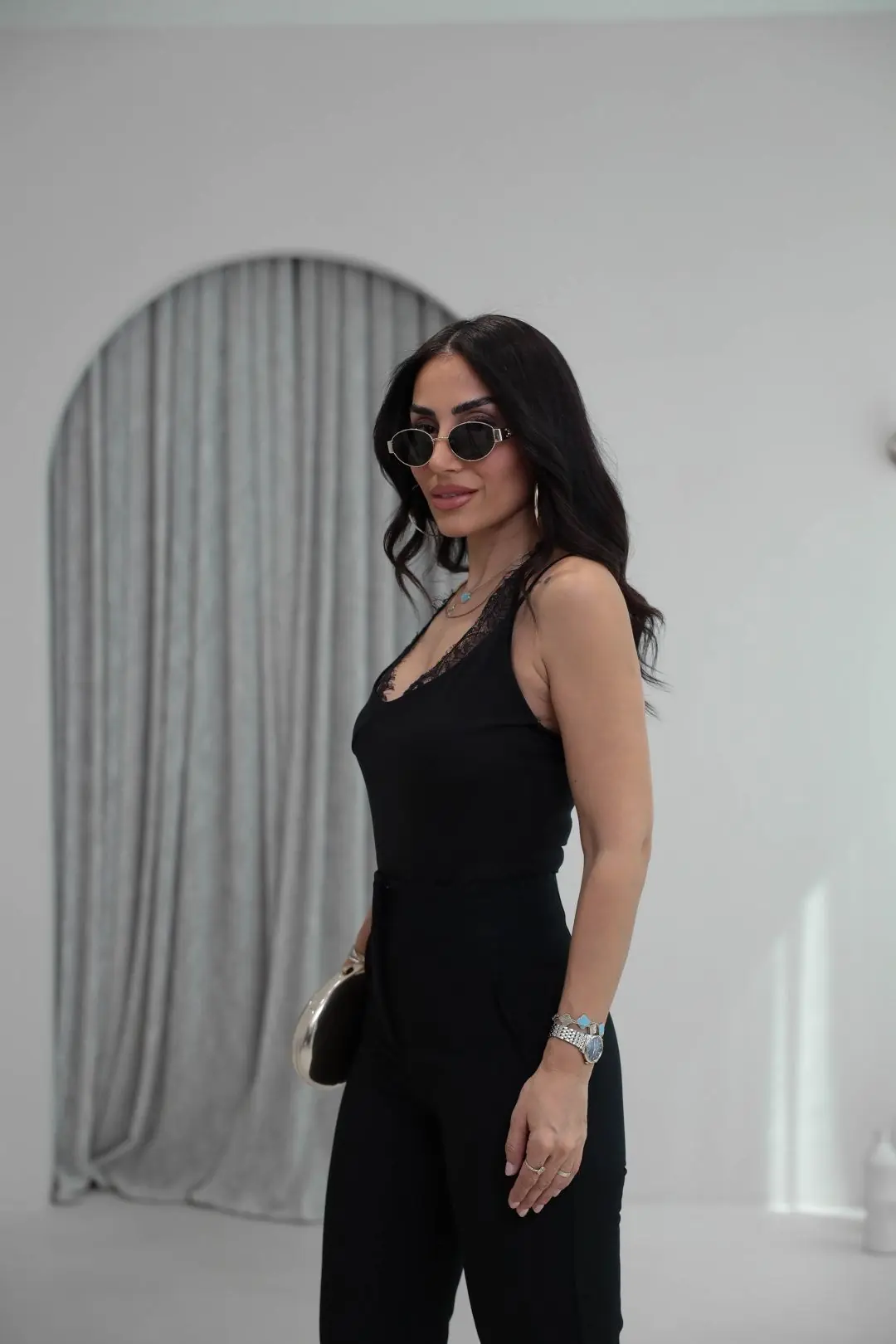 Dantel Detay Boyundan Bağlamalı Bodysuit SİYAH