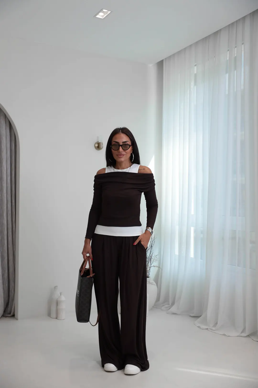 2779 Atlet Detaylı Dökümlü Bluz Pantolon Takım ACI KAHVE