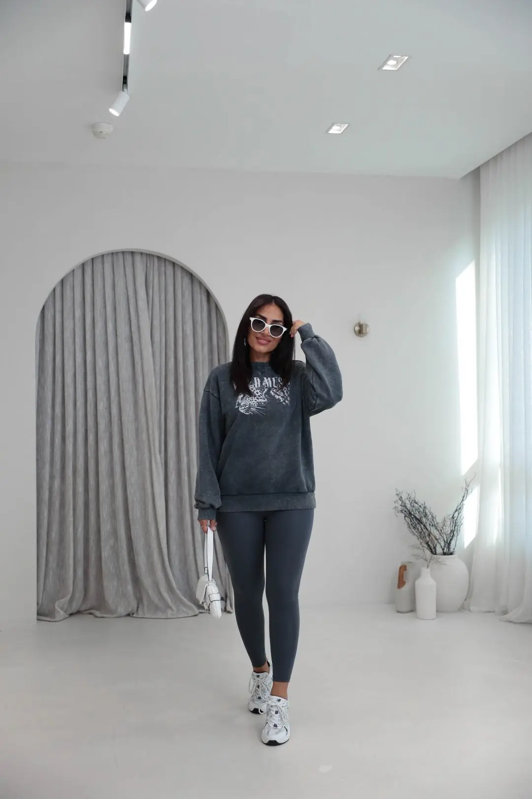 9106 Kaplan Baskılı Ribanalı İki İplik Sweatshirt ANTRASİT