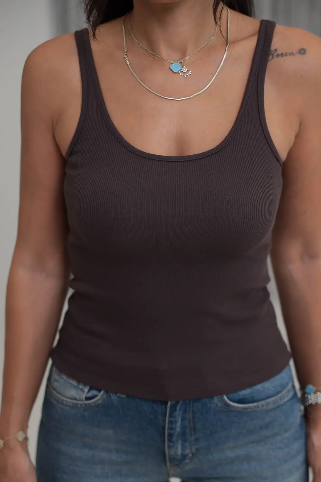 4113 Fitilli Askılı Crop Atlet KAHVE
