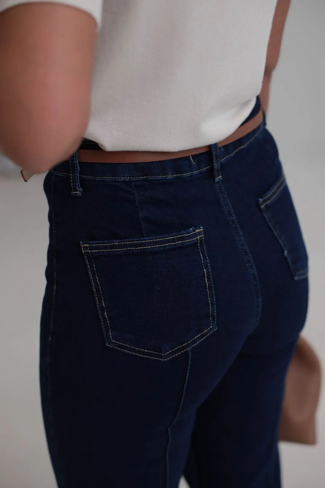 2628 Kemerli Önü Çimalı Denim Pantolon KOYU MAVİ