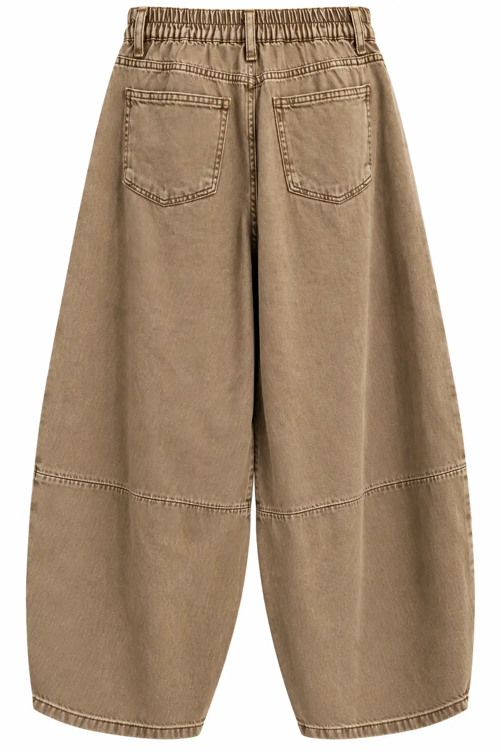0107 Bel Lastikli Yüksek Bel Rahat Kesim Denim Pantolon CAMEL