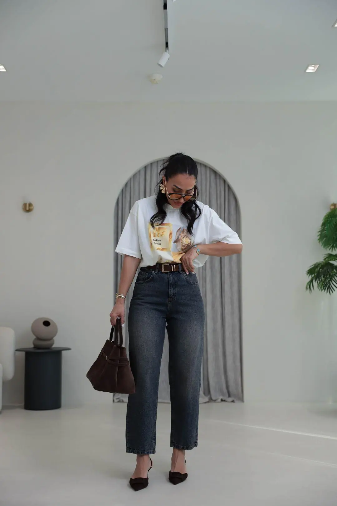 3010 Kemerli Yüksek Bel Baggy Jean KOYU TİNTLİ