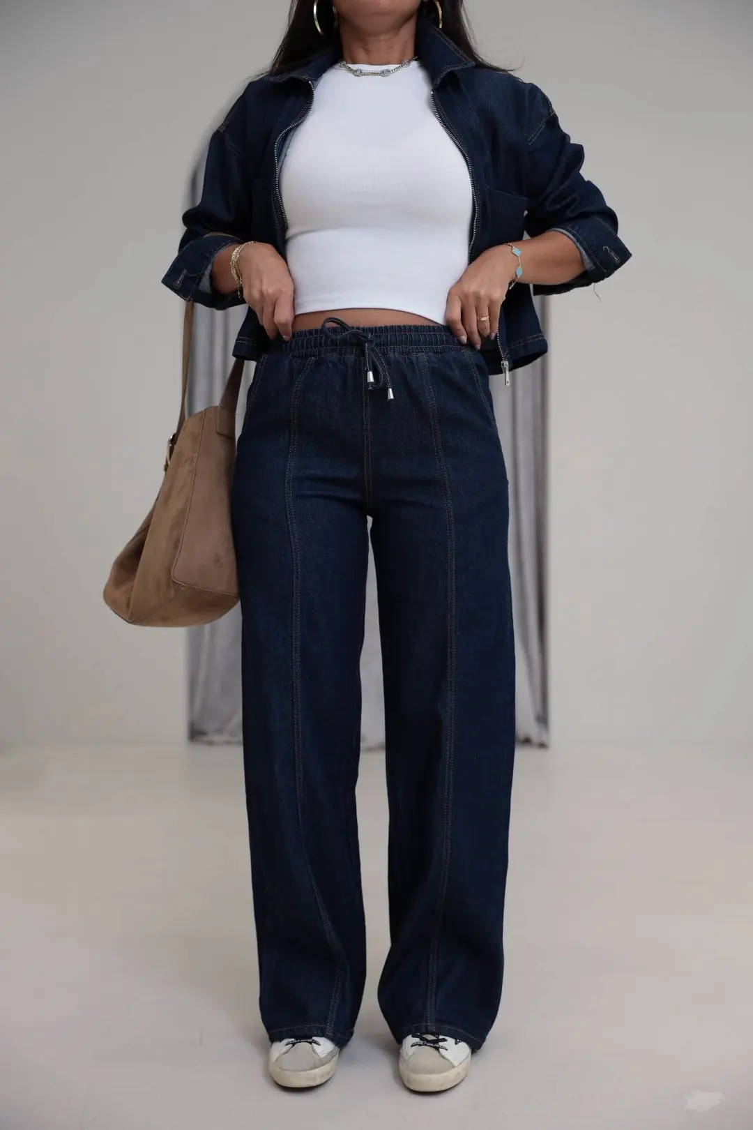 1149 Denim Kumaş Bomber Pantolon Takım LACİVERT