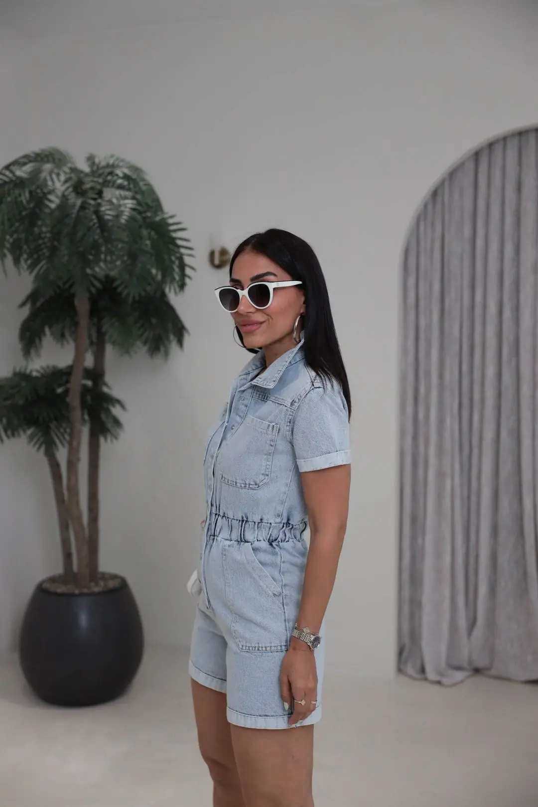 4024y Lastik Detaylı Salopet Tulum BUZ MAVİ