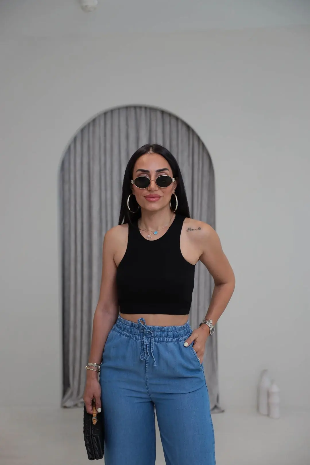 2941 Kolsuz Liyosel Crop Atlet SİYAH - SİYAH