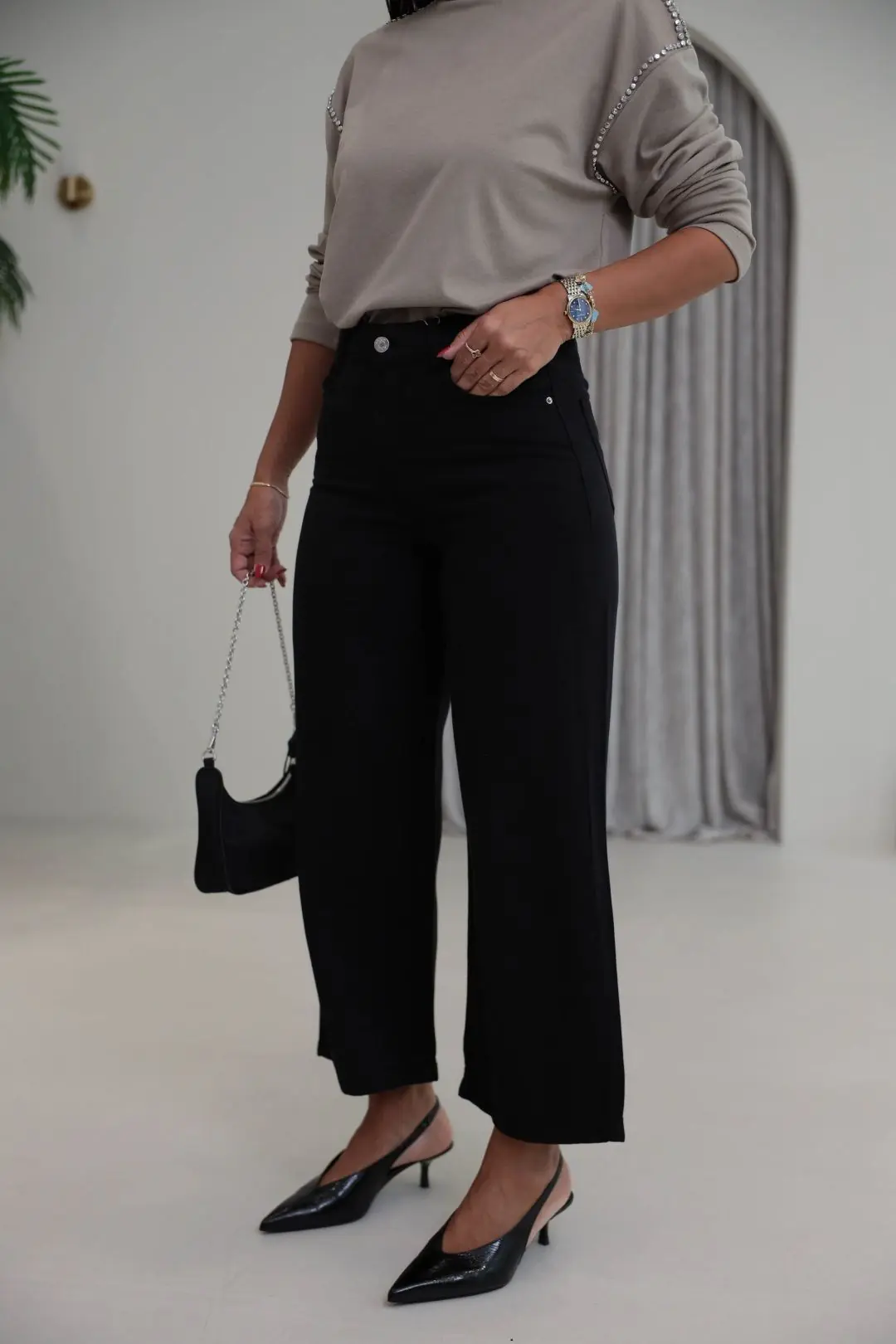 1027 Culotte Tencel Kumaş Pantolon SİYAH