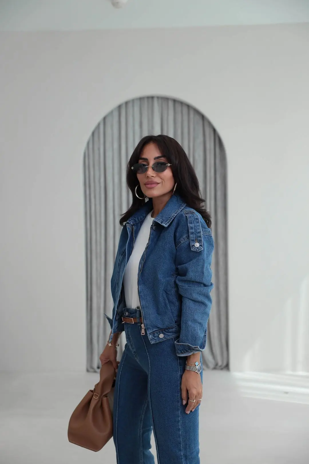 1129 Apoletli Denim Ceket MAVİ