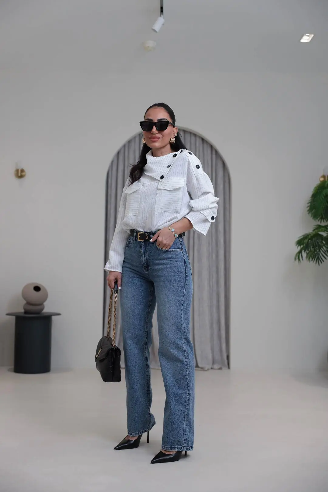 1005 Yüksek Bel Pamuklu Wide Leg Jean ORTA MAVİ
