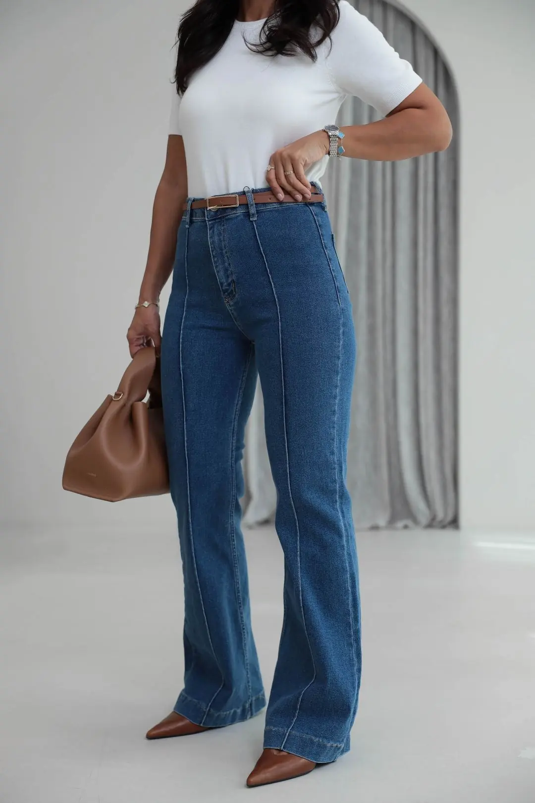 2628 Kemerli Önü Çimalı Denim Pantolon AÇIK MAVİ