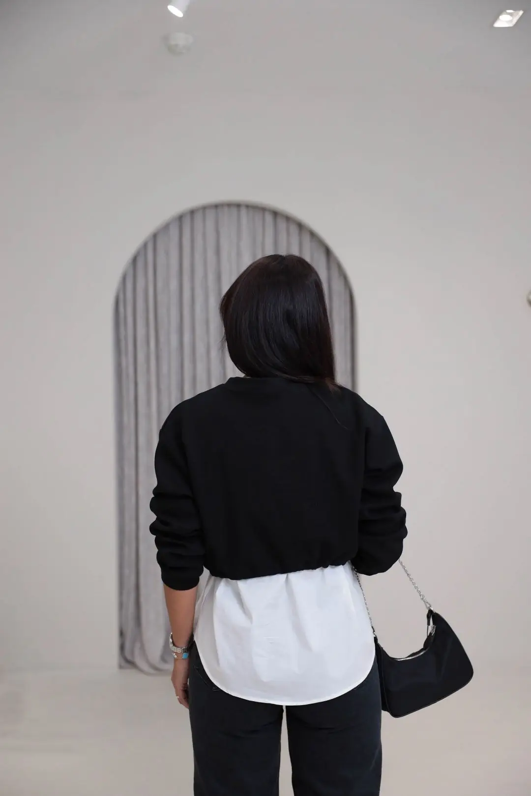 1154 Nakış Gömlek Detaylı Sweatshirt SİYAH