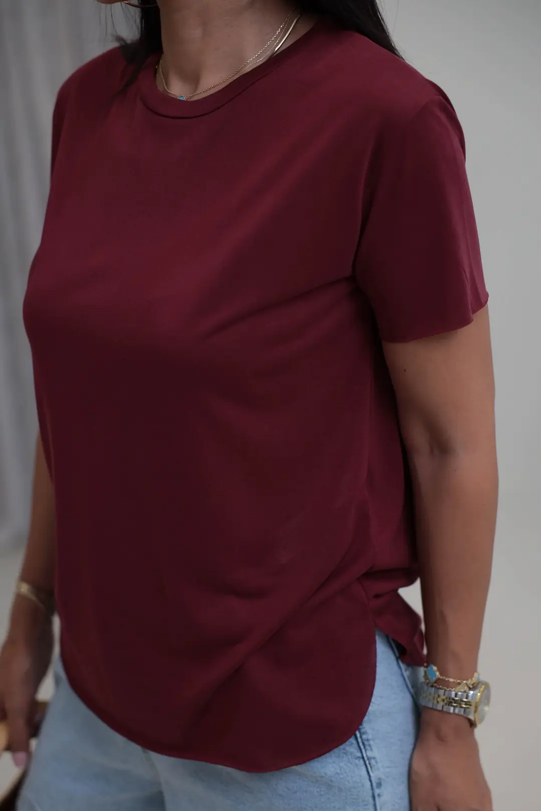 1020 Oys Lazer Kesikli Modal Tshirt BORDO
