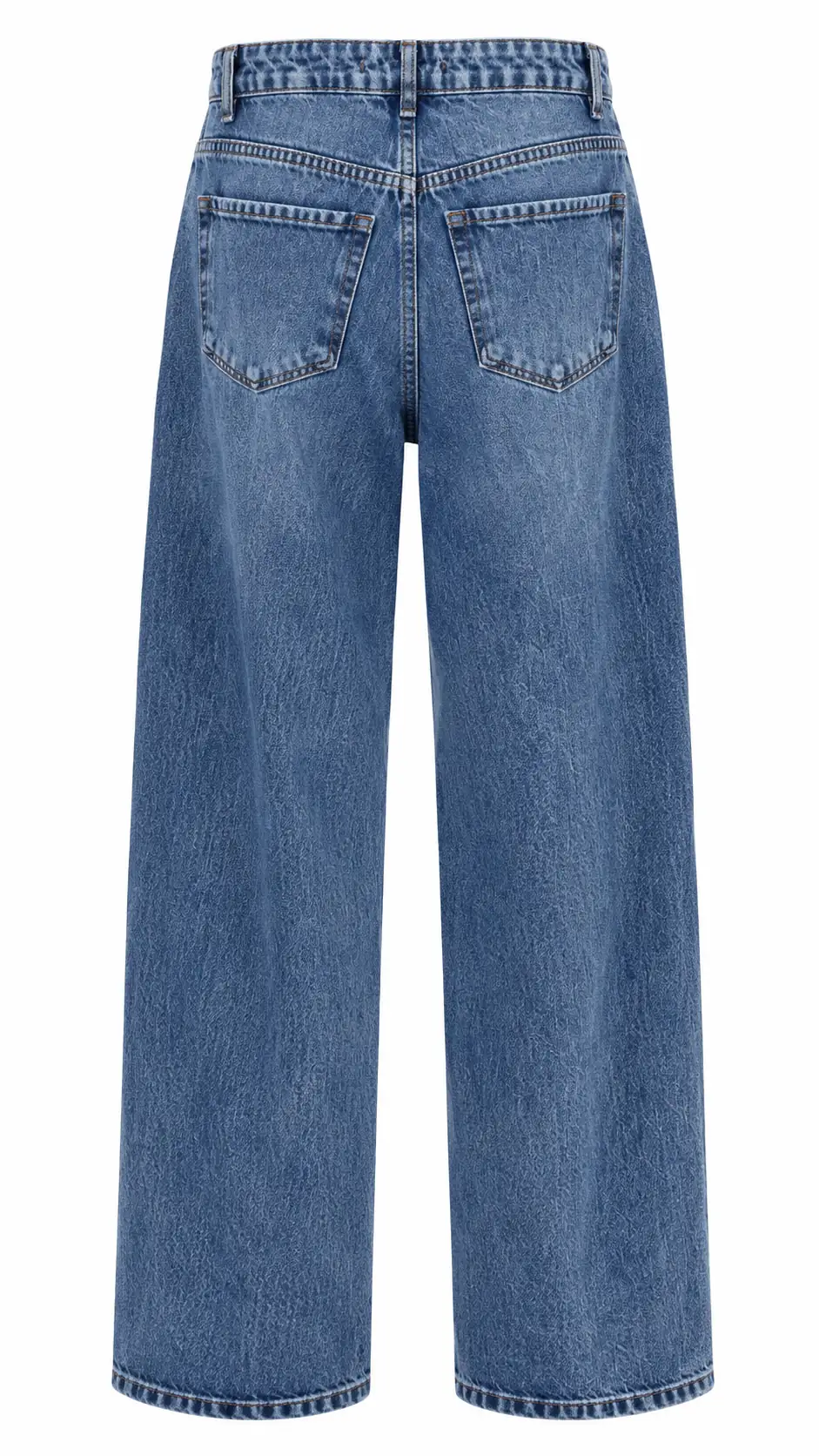 1067 Yanları Dikiş Detaylı Wide Leg Denim Pantolon TİNTLİ MAVİ