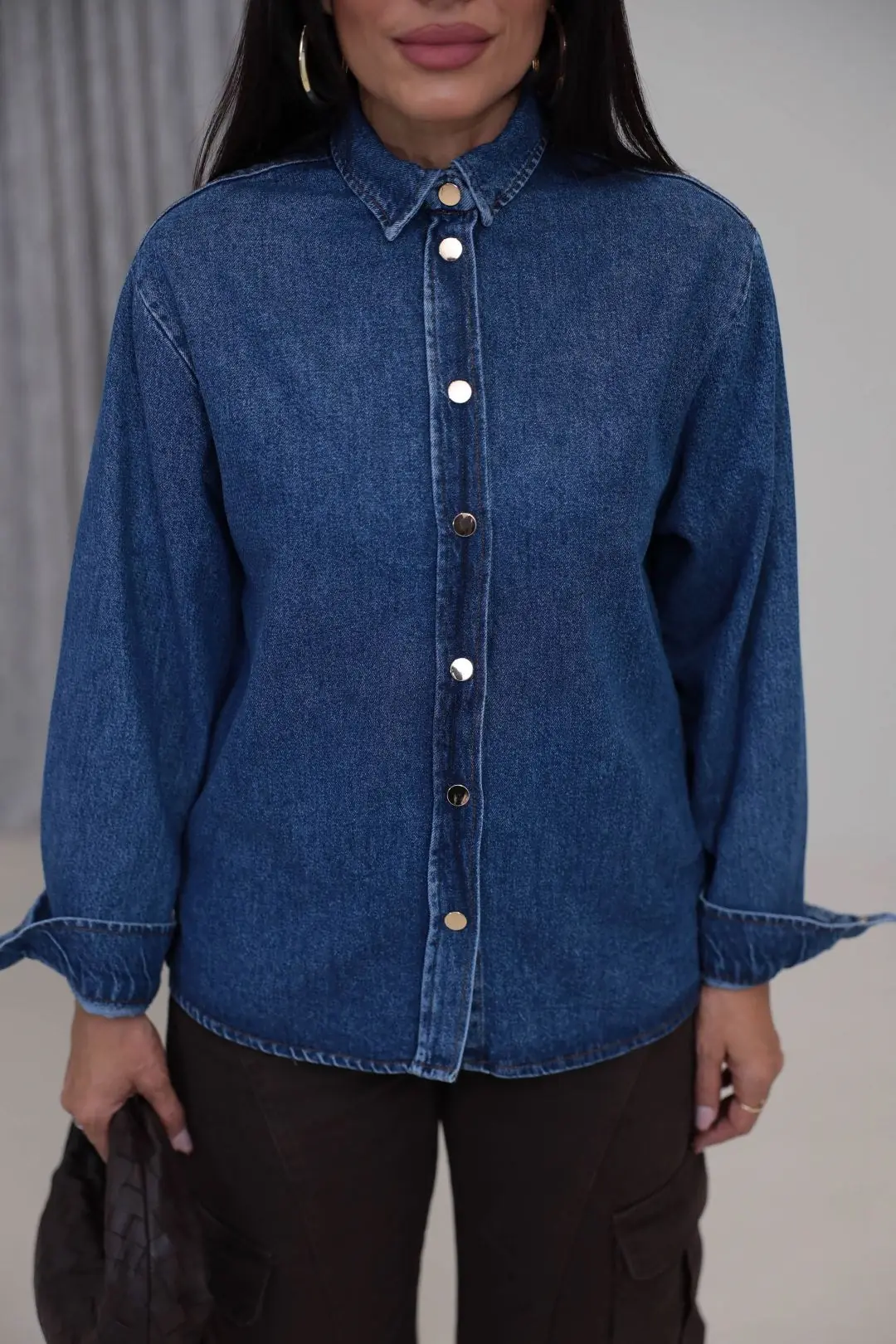 1181 Sırtı Çapraz Bağcık Detaylı Denim Gömlek Ceket KOYU MAVİ