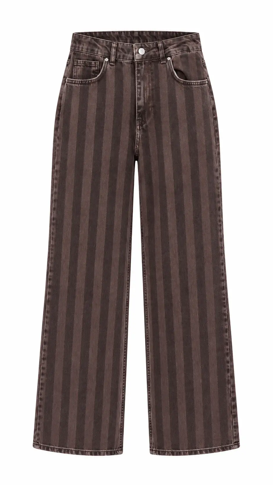 2371 Çizgili Wide Leg Jean KAHVE