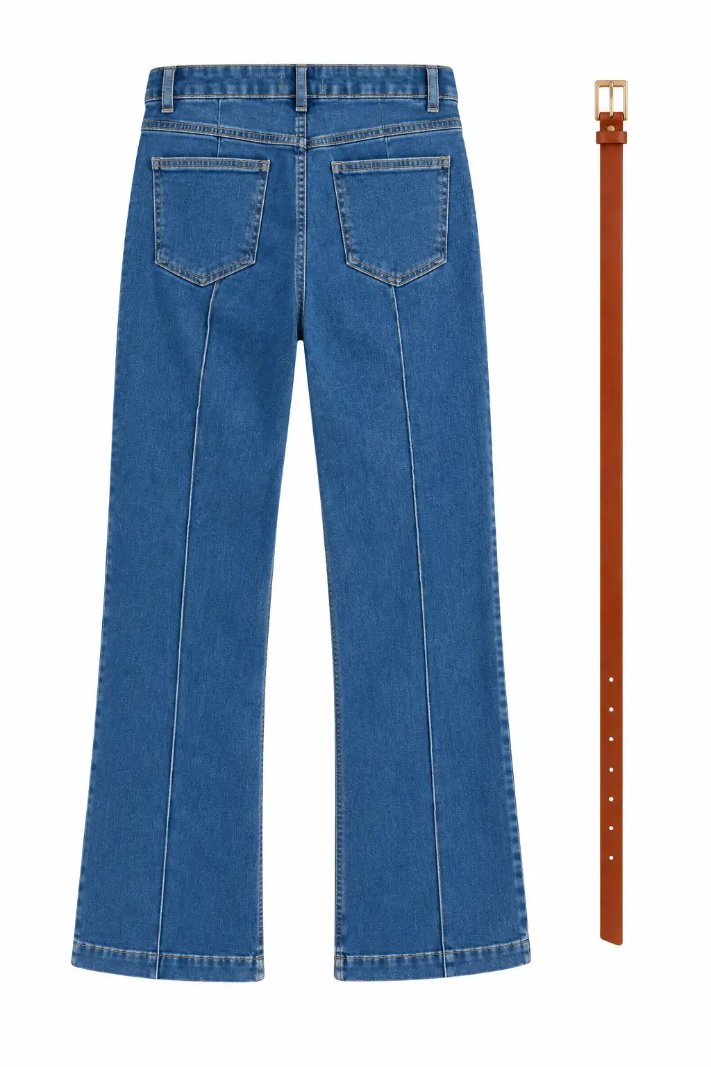 2628 Kemerli Önü Çimalı Denim Pantolon AÇIK MAVİ