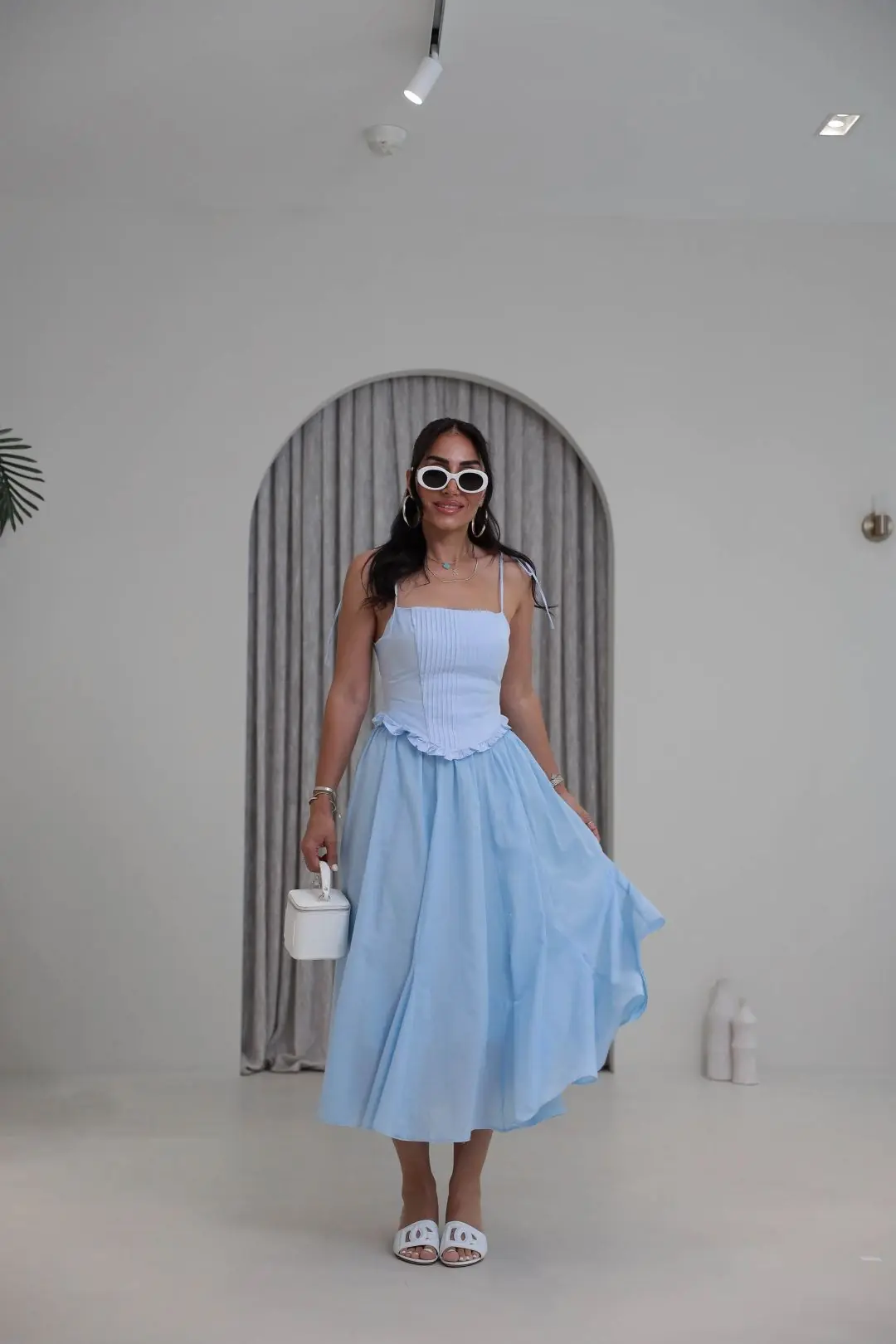 9254 Astarlı Poplin Pamuklu Kloş Etek BEBE MAVİ