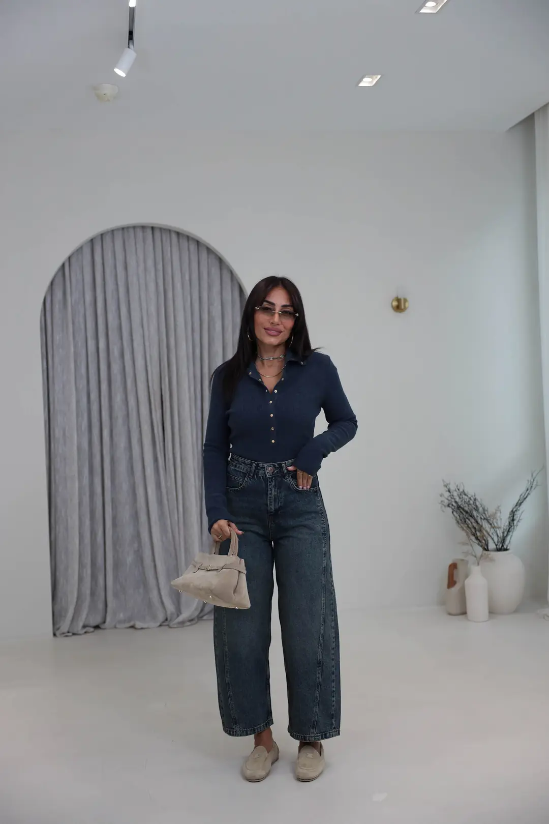 0686Y Çıtçıtlı Dik Yaka Triko Kazak Indigo