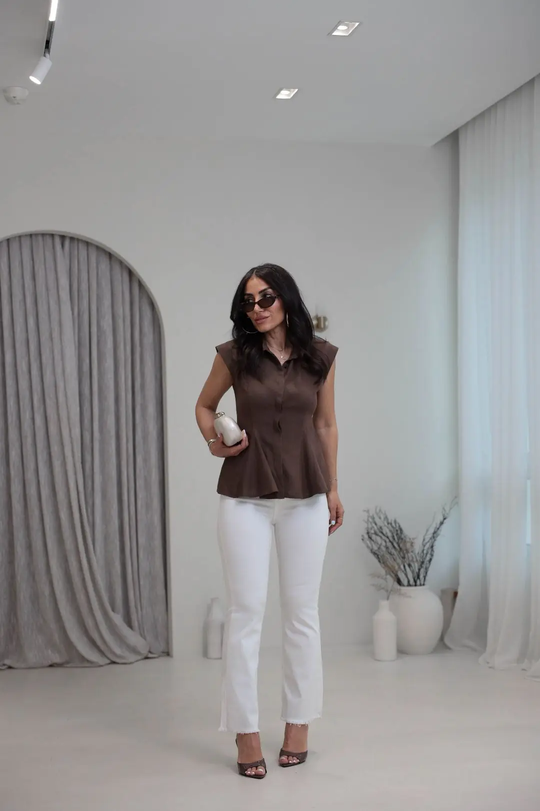 7403 Lazer Kesikli Full Likralı Düz Paça Pantolon EKRU