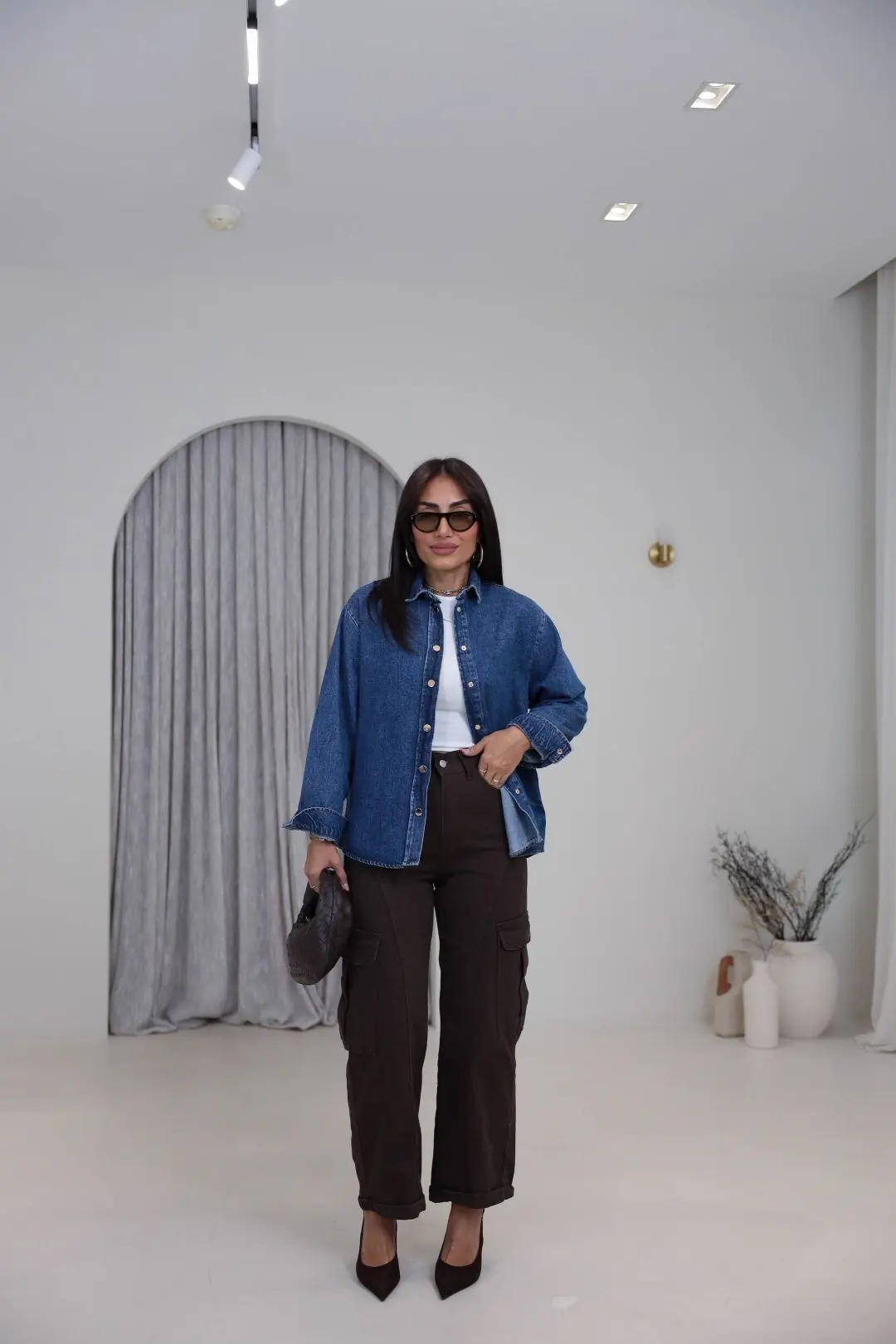 1181 Sırtı Çapraz Bağcık Detaylı Denim Gömlek Ceket KOYU MAVİ