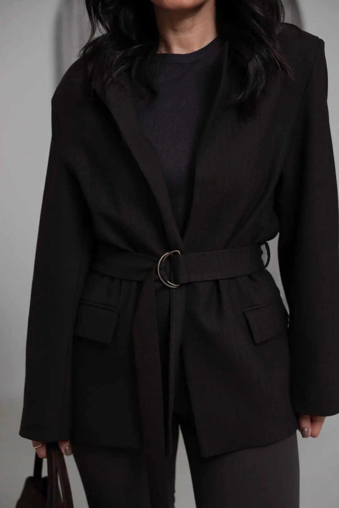 1284 Vatkalı Kemerli Balıksırtı Blazer Ceket KAHVE