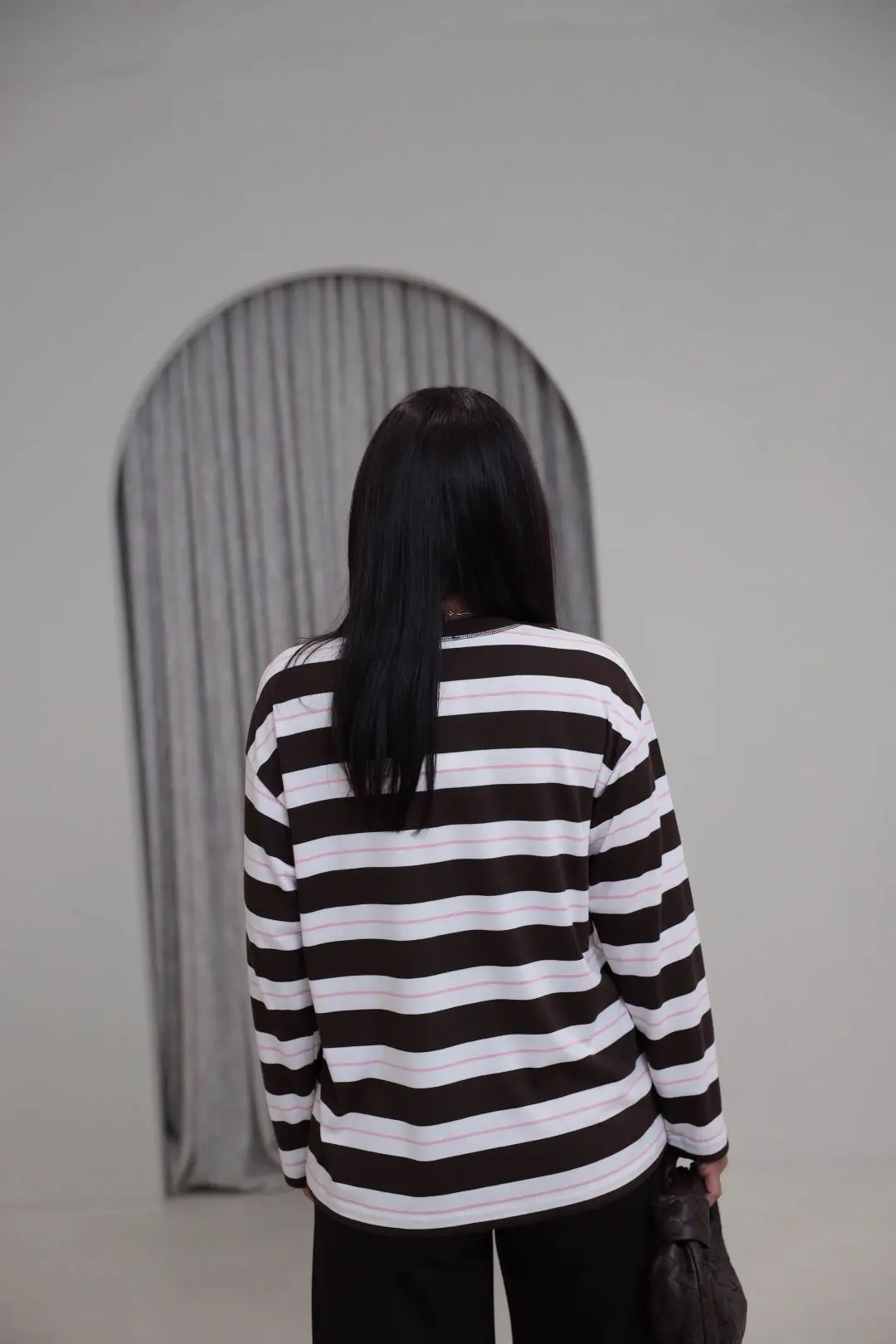 6357 Çizgi Detaylı Yumuşak Kumaş Sweatshirt KAHVE