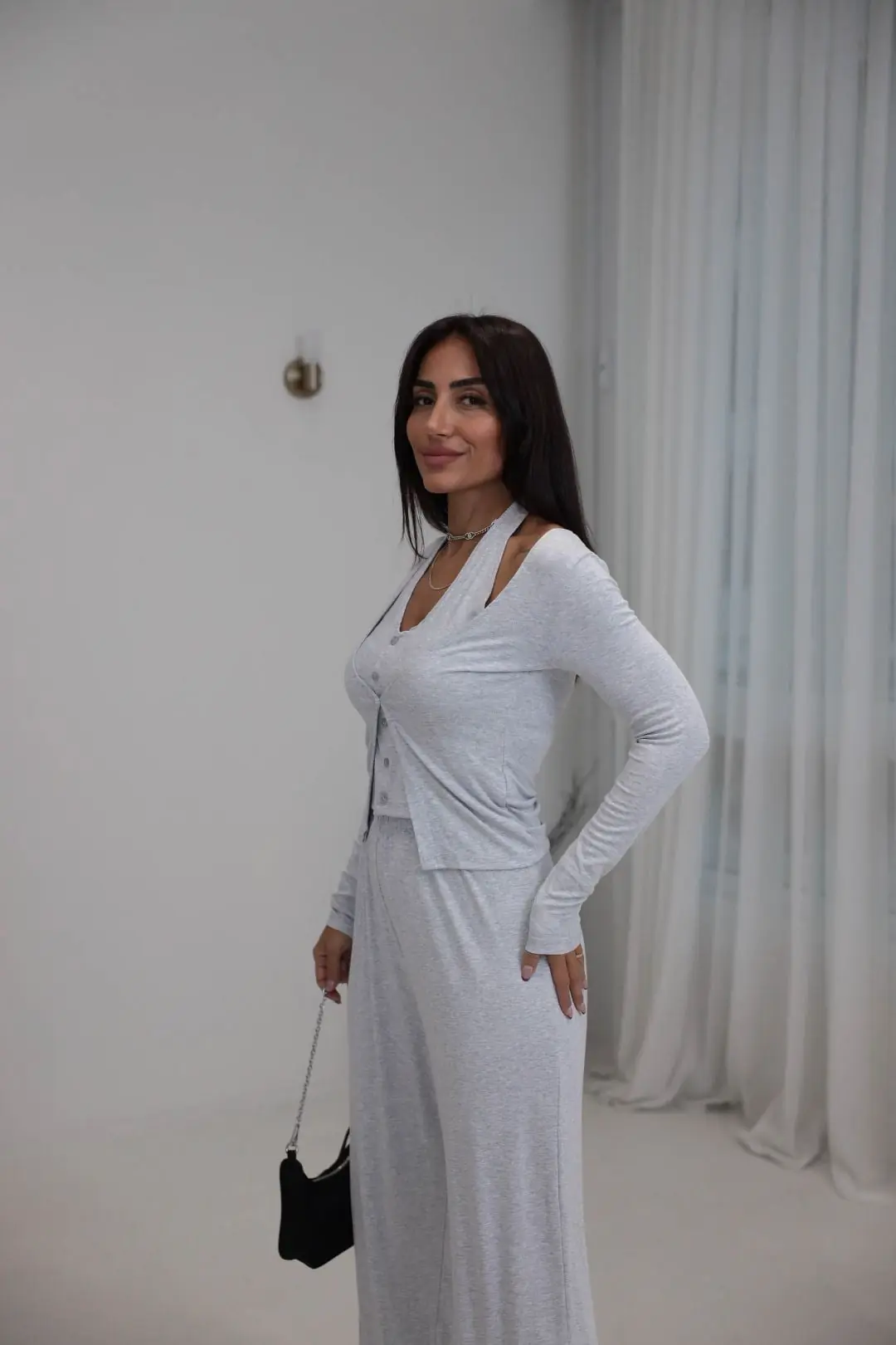 3583 Çift Katman Detaylı Takım GRİ