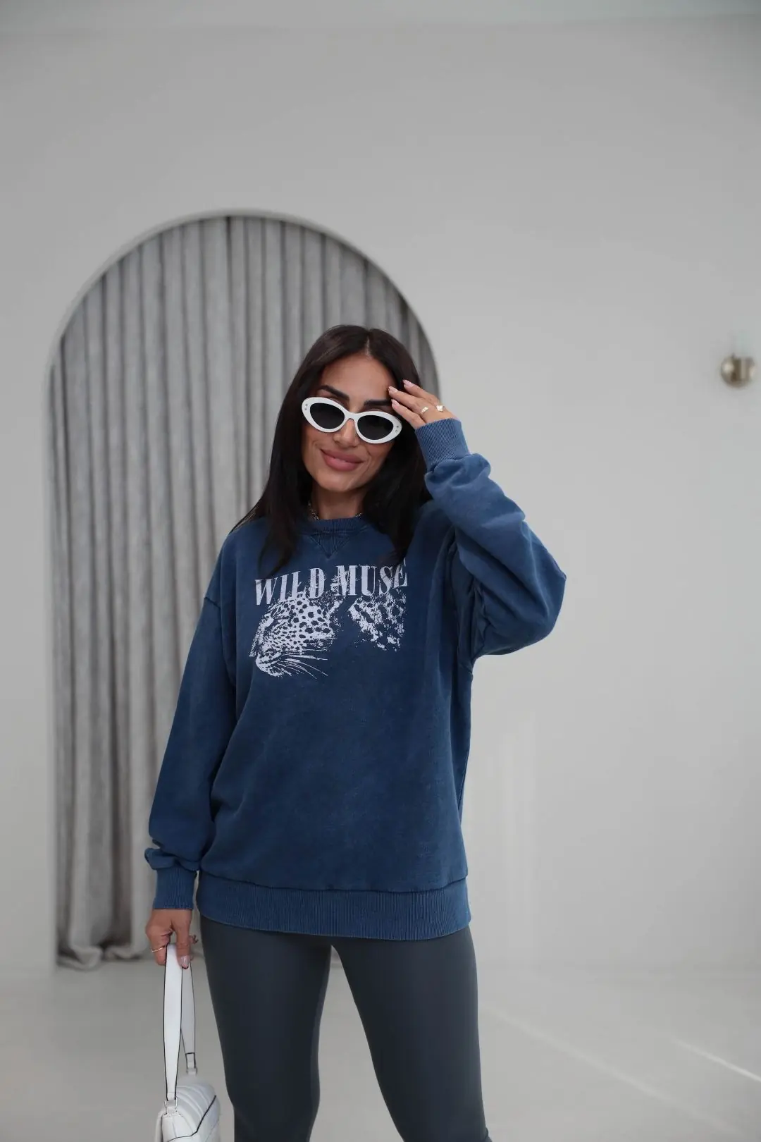 9106 Kaplan Baskılı Ribanalı İki İplik Sweatshirt LACİVERT