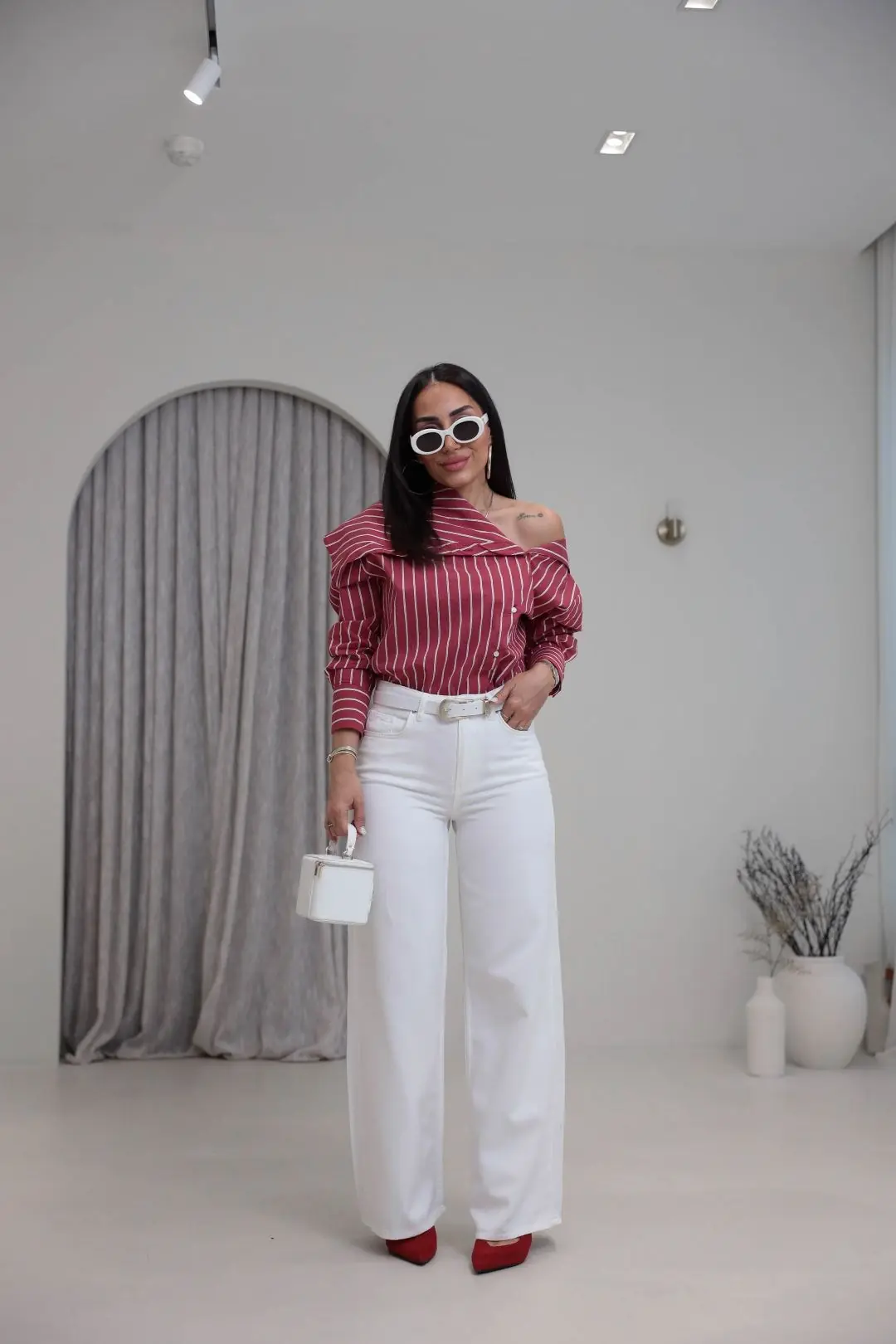 1480 Yüksek Bel Full Soft Doku Jean BEYAZ