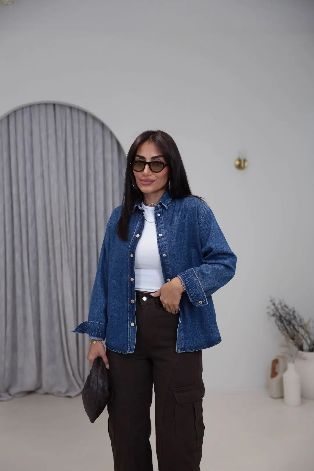 1181 Sırtı Çapraz Bağcık Detaylı Denim Gömlek Ceket KOYU MAVİ