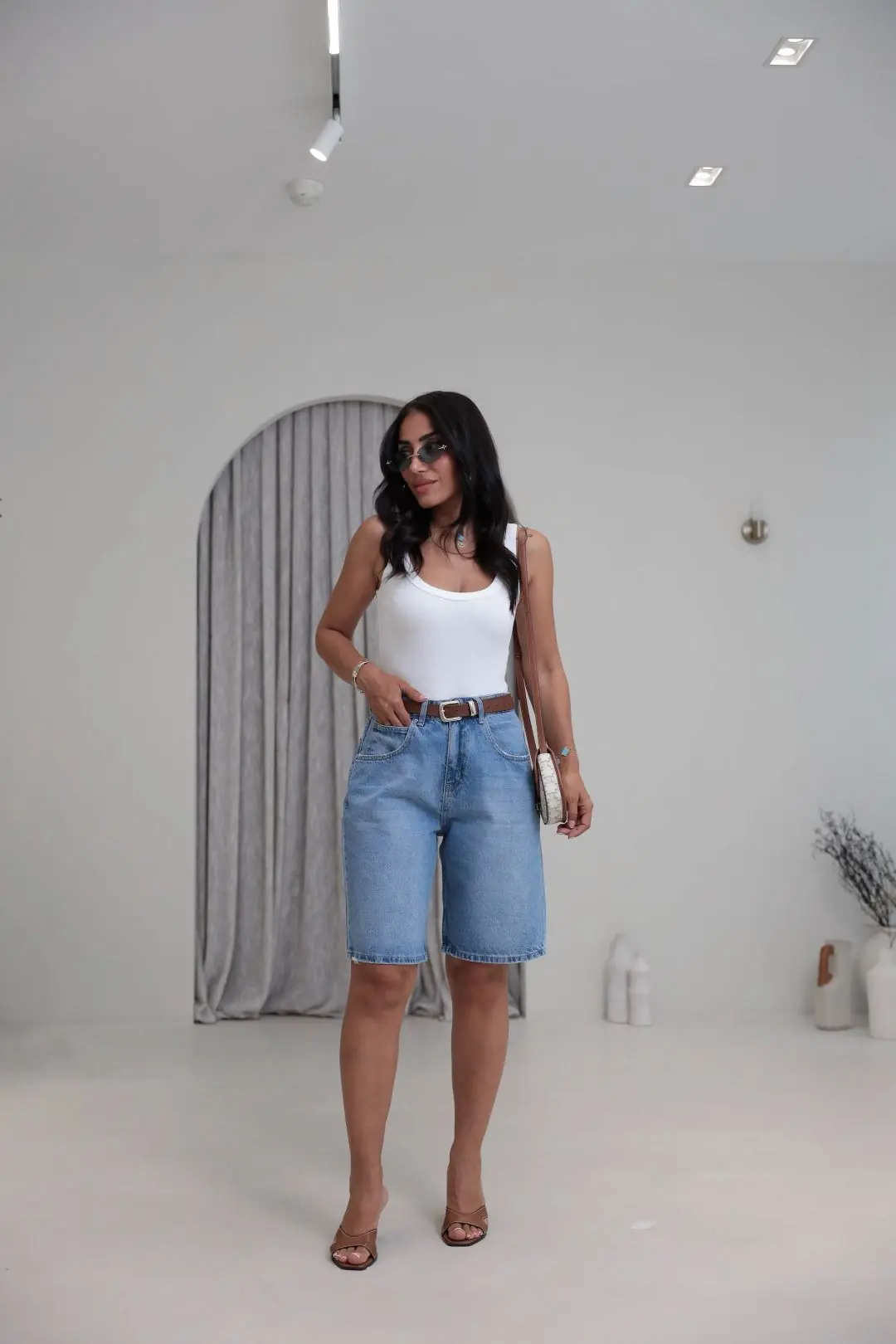 512 Yüksek Bel Denim Bermuda Şort MAVİ