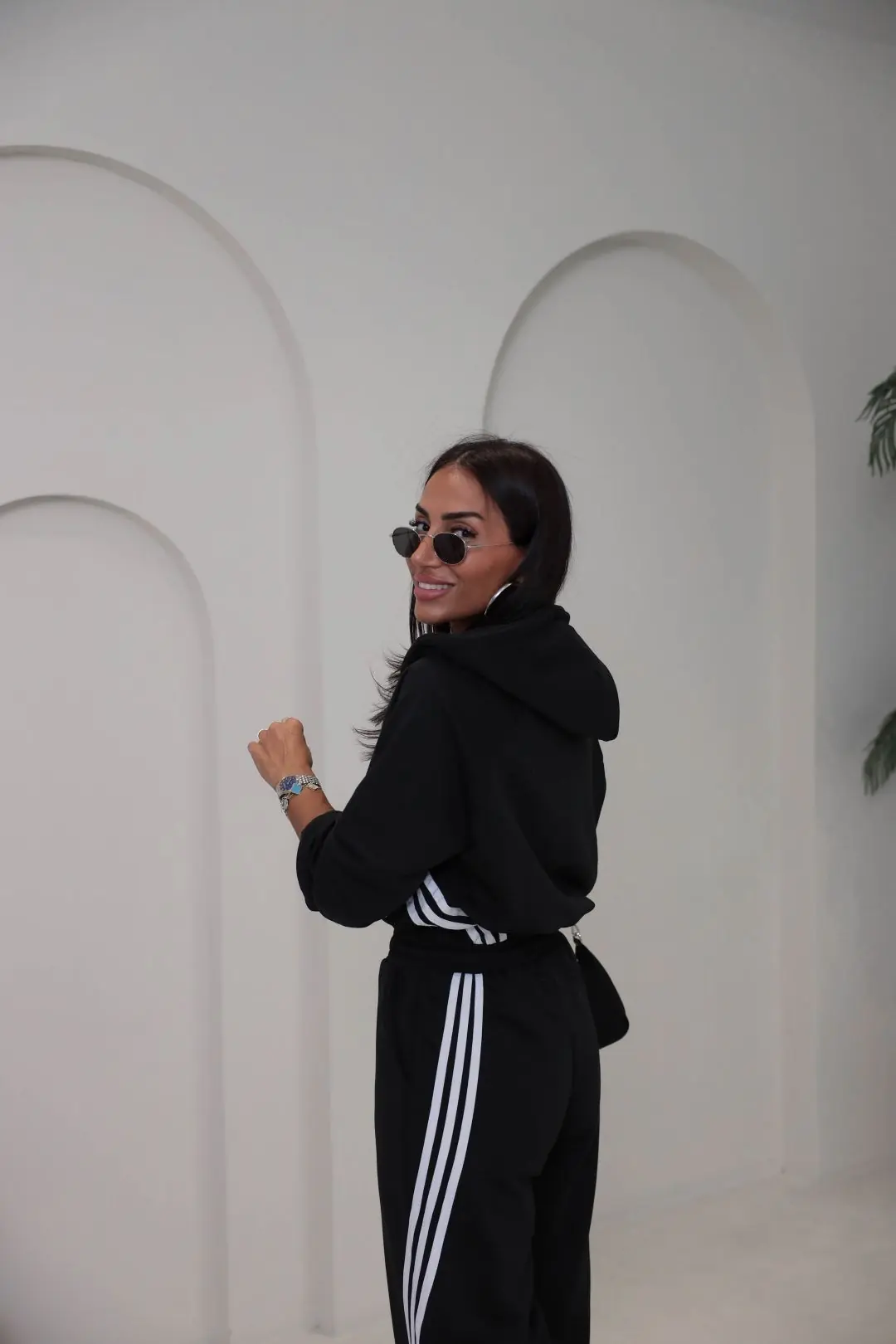 4285 Şerit Detaylı Fermuarlı Sweat Pantolon Takım SİYAH