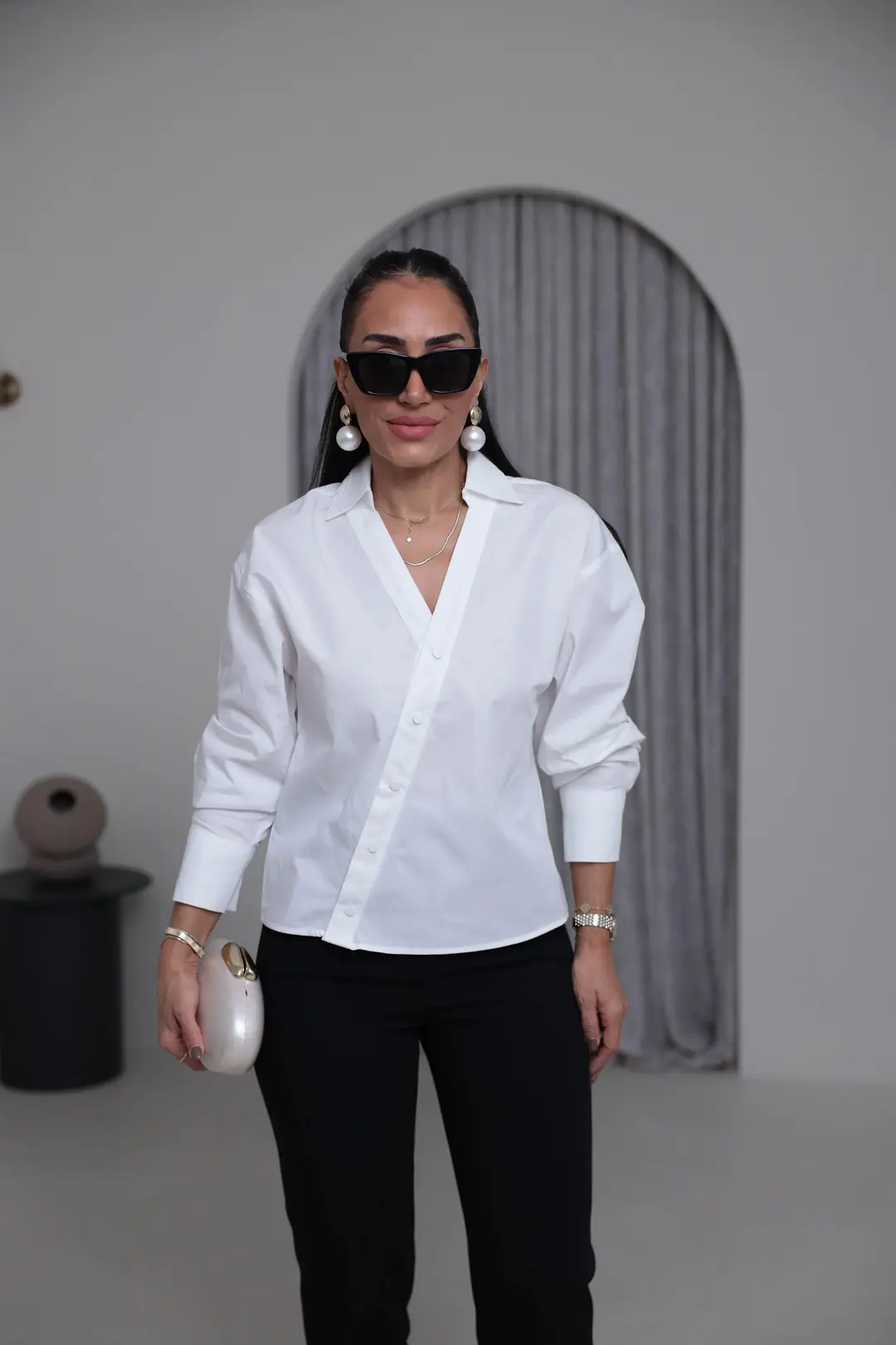7066 Tasarım Poplin İkili Gömlek Takım BEYAZ