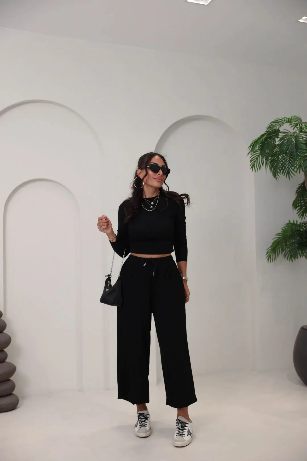 4289 Modal Drape Detaylı Şalvar Kesimli Bluz Pantolon Takım SİYAH