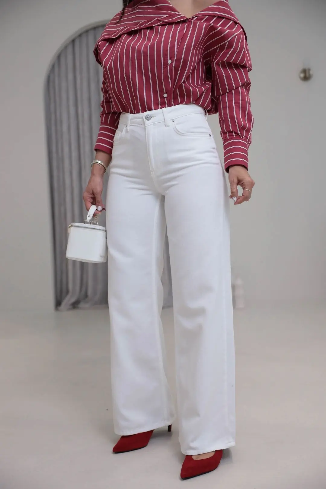 1480 Yüksek Bel Full Soft Doku Jean BEYAZ