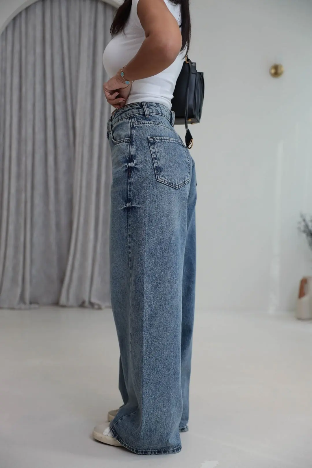 1020 Dikiş Detaylı Wide Leg Denim Pantolon AÇIK MAVİ