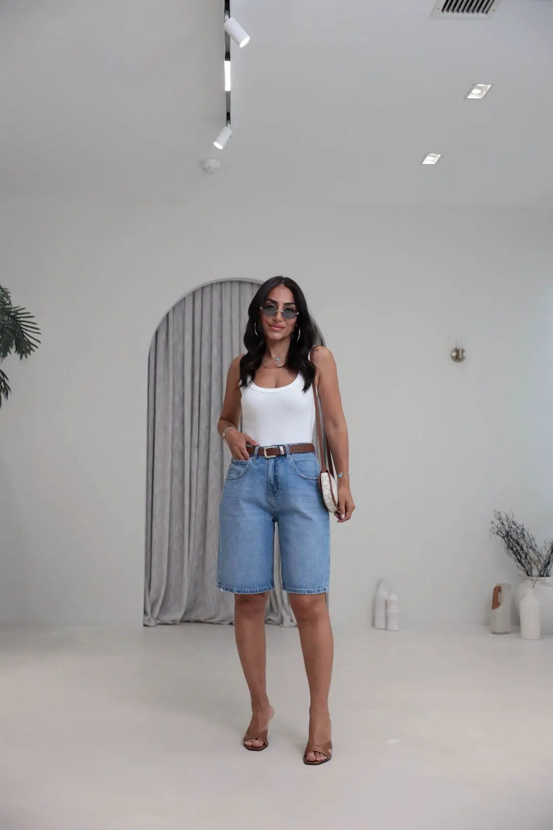 512 Yüksek Bel Denim Bermuda Şort MAVİ