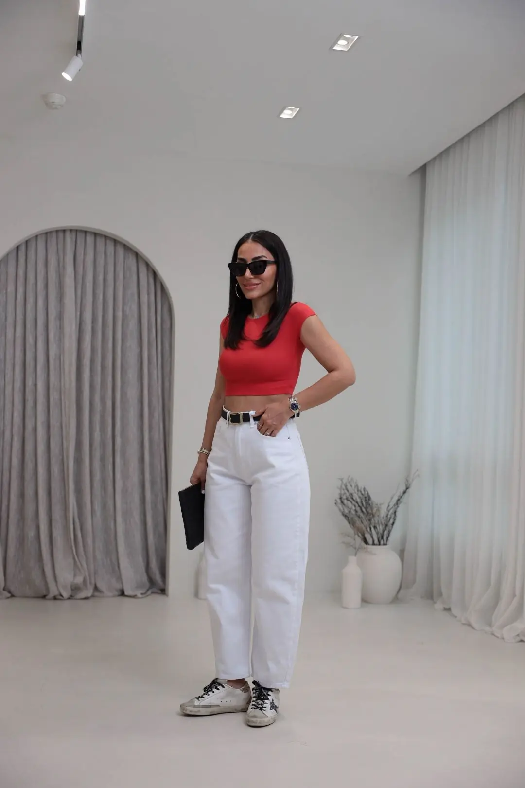 0528 Pamuk ve Modal Karışımlı Crop Top KIRMIZI
