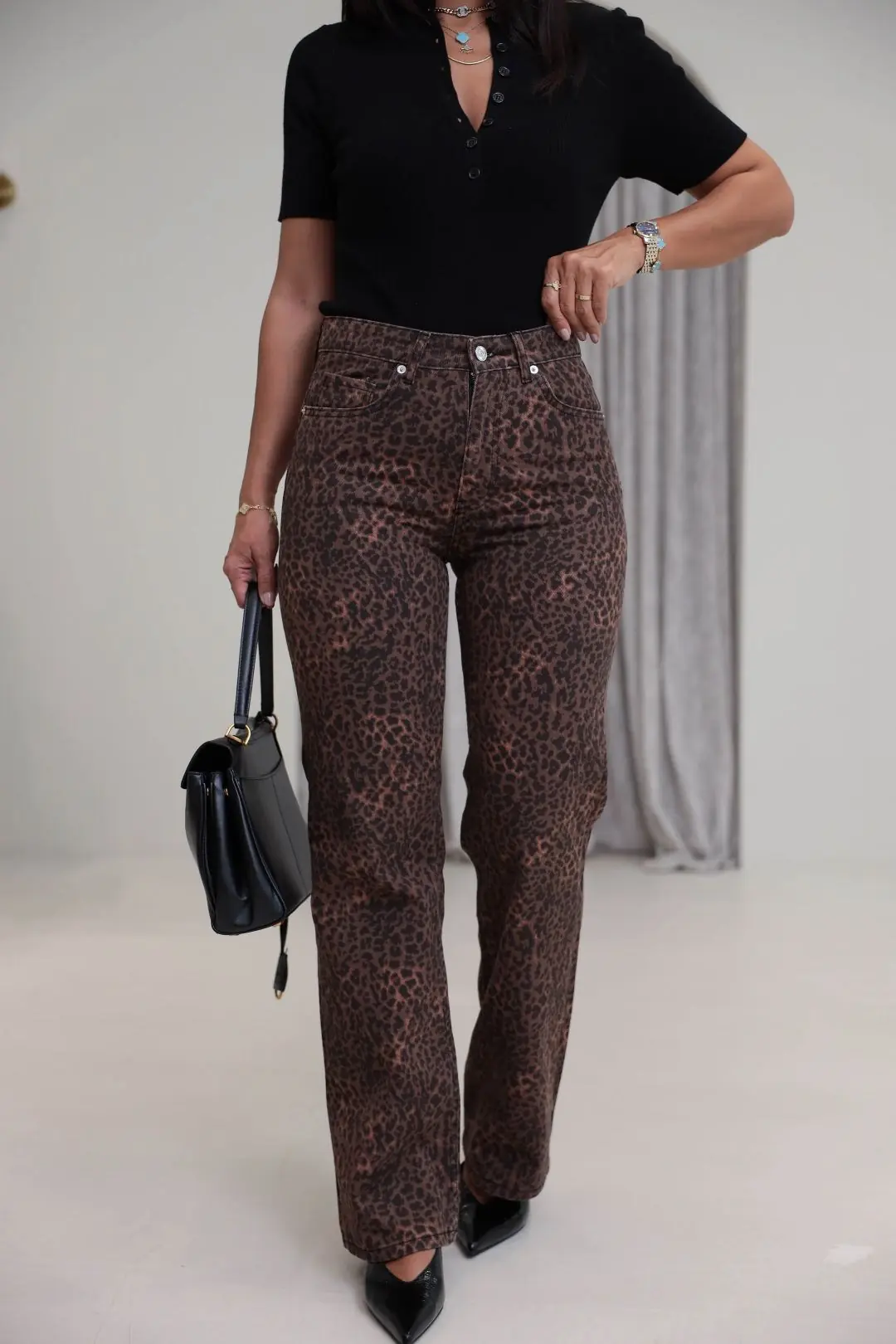 1436 ZR Leopar Desenli Straight Pantolon LEOPAR