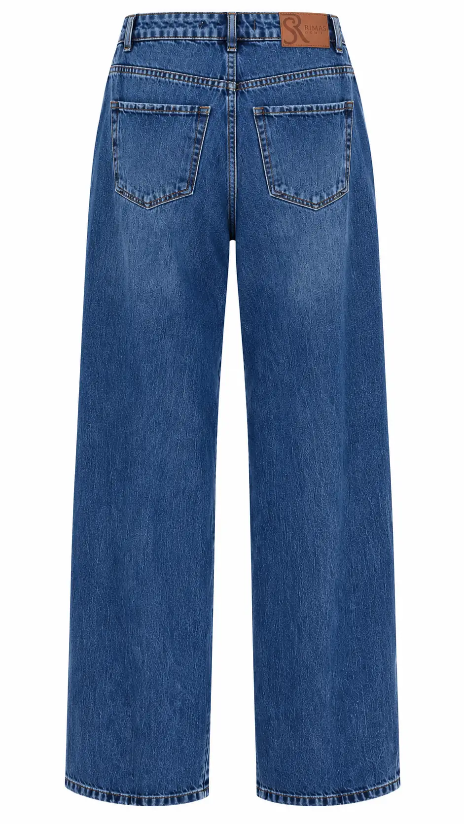 1067 Yanları Dikiş Detaylı Wide Leg Denim Pantolon KOYU MAVİ