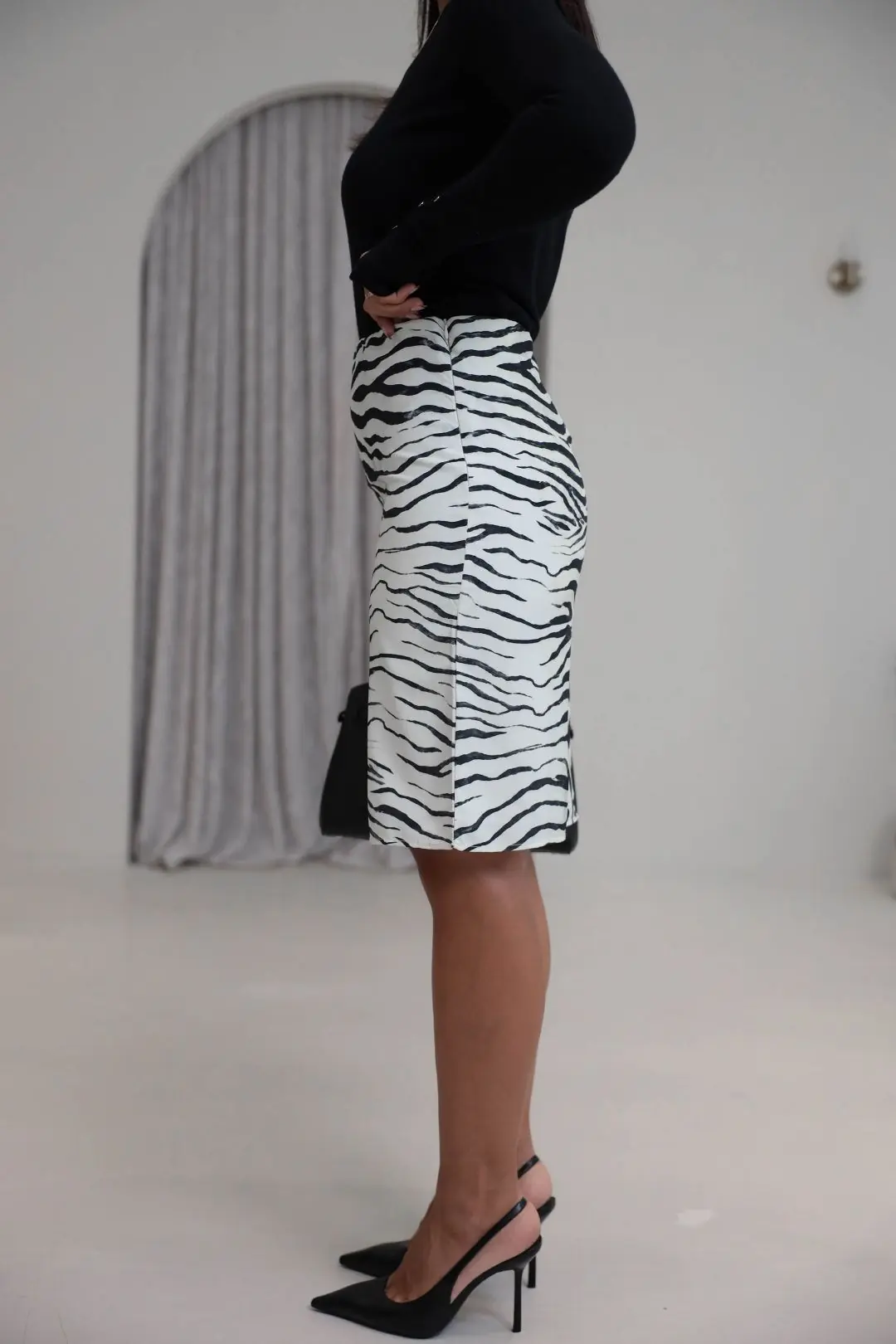 4267 Zebra Desen Astarlı Kalem Etek EKRU