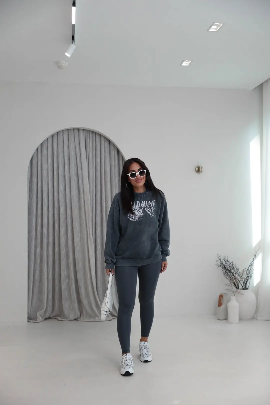 9106 Kaplan Baskılı Ribanalı İki İplik Sweatshirt ANTRASİT