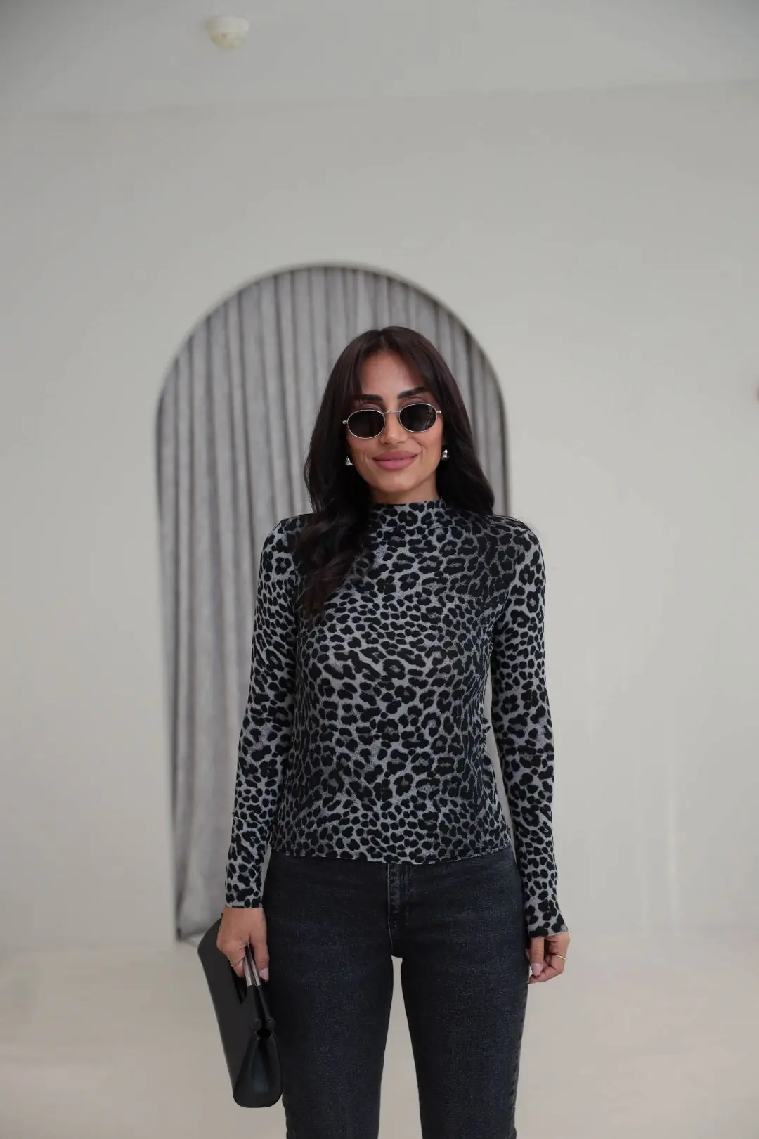 9141 Leopar Desen Bluz ANTRASİT - ANTRASİT