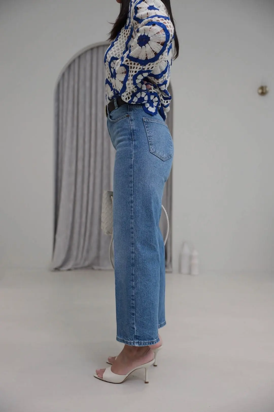 Kemerli Yüksek Bel Culotte Jean MAVİ