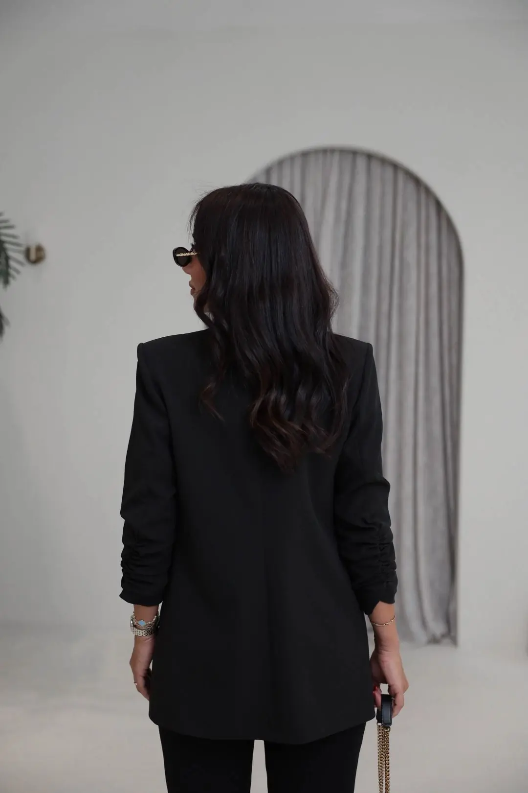 3101Y Vatkalı Kolları Büzgülü Blazer Ceket SİYAH