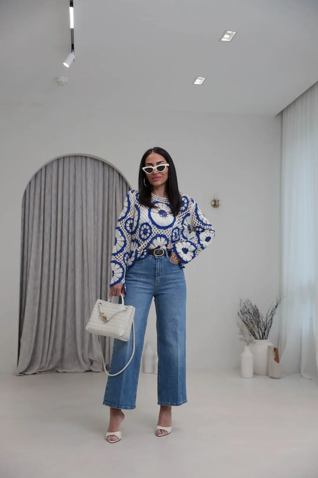 Kemerli Yüksek Bel Culotte Jean MAVİ