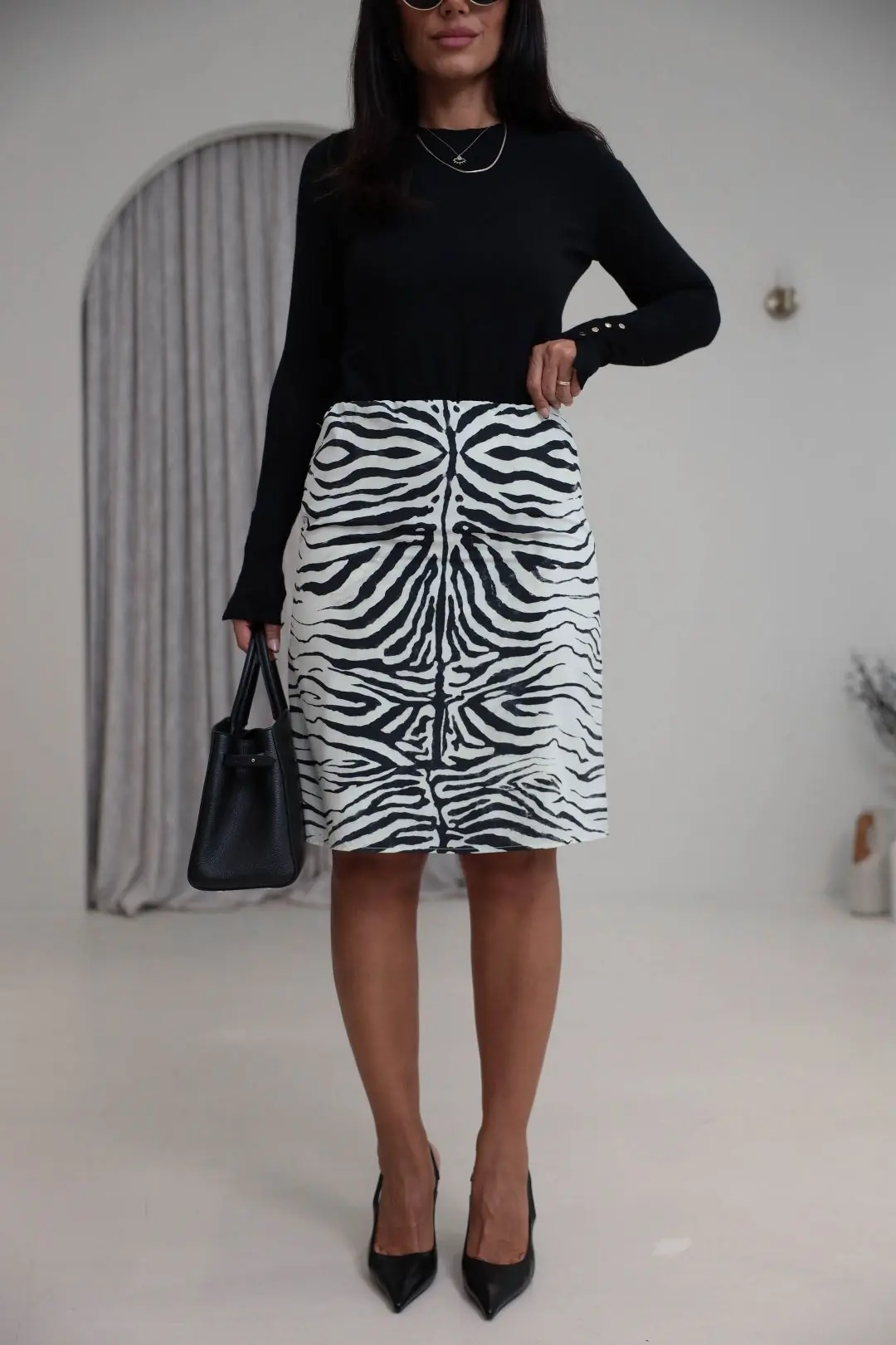 4267 Zebra Desen Astarlı Kalem Etek EKRU