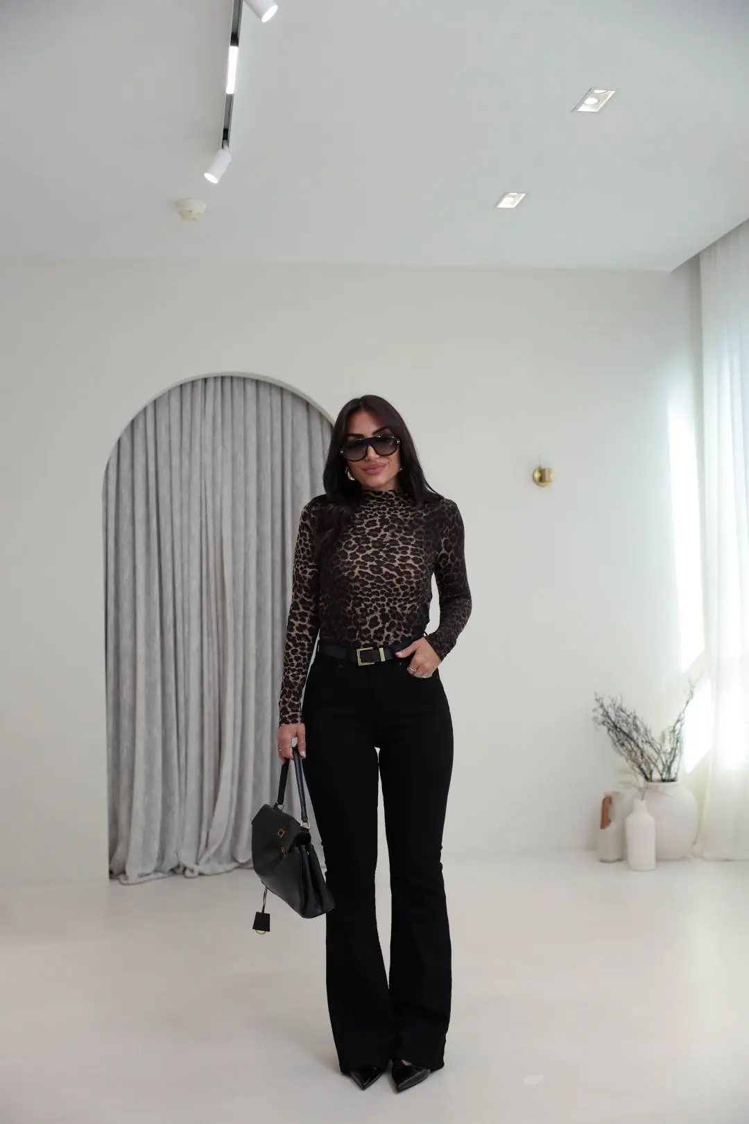 9141 Leopar Desen Bluz BEJ