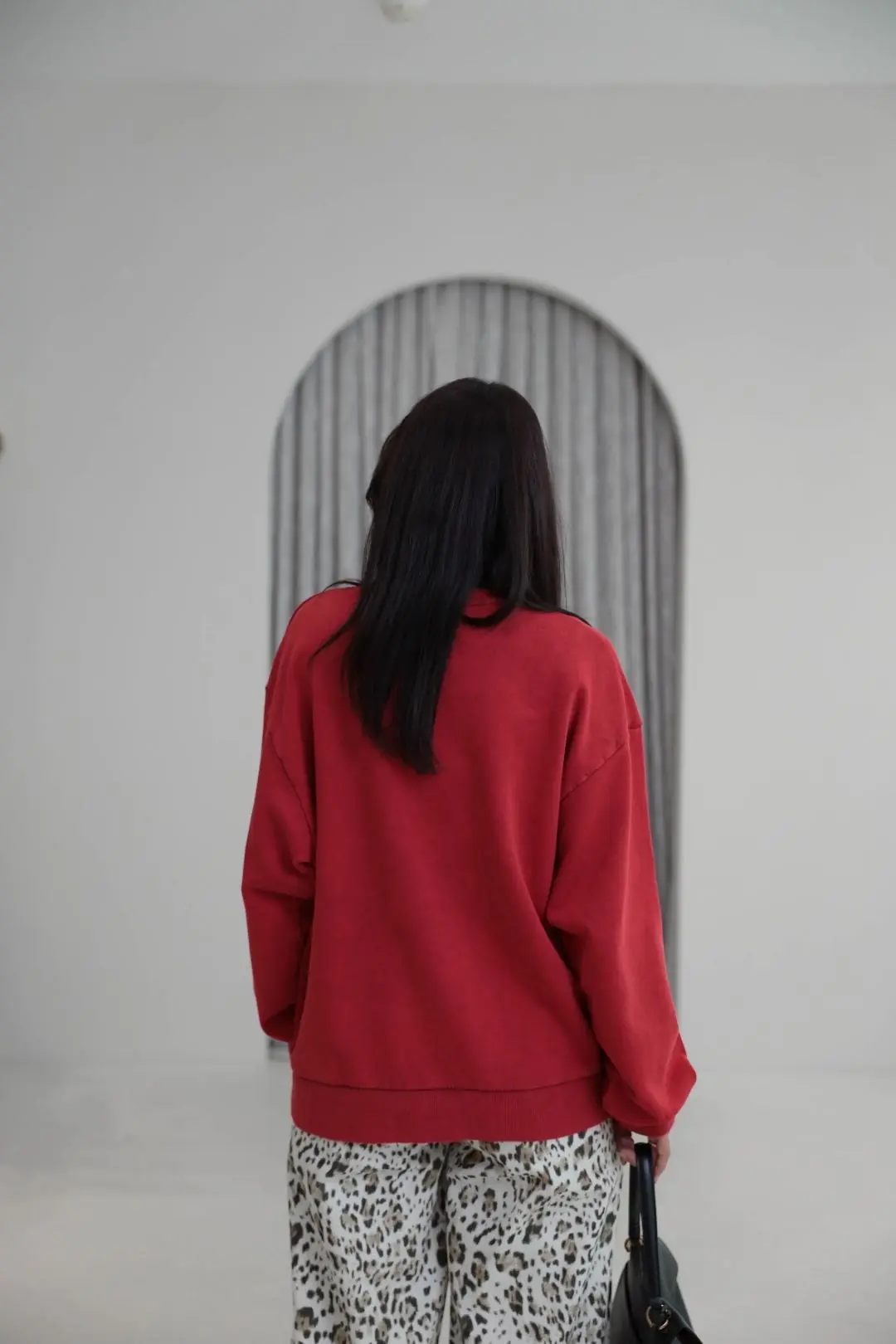 9106 Kaplan Baskılı Ribanalı İki İplik Sweatshirt KIRMIZI