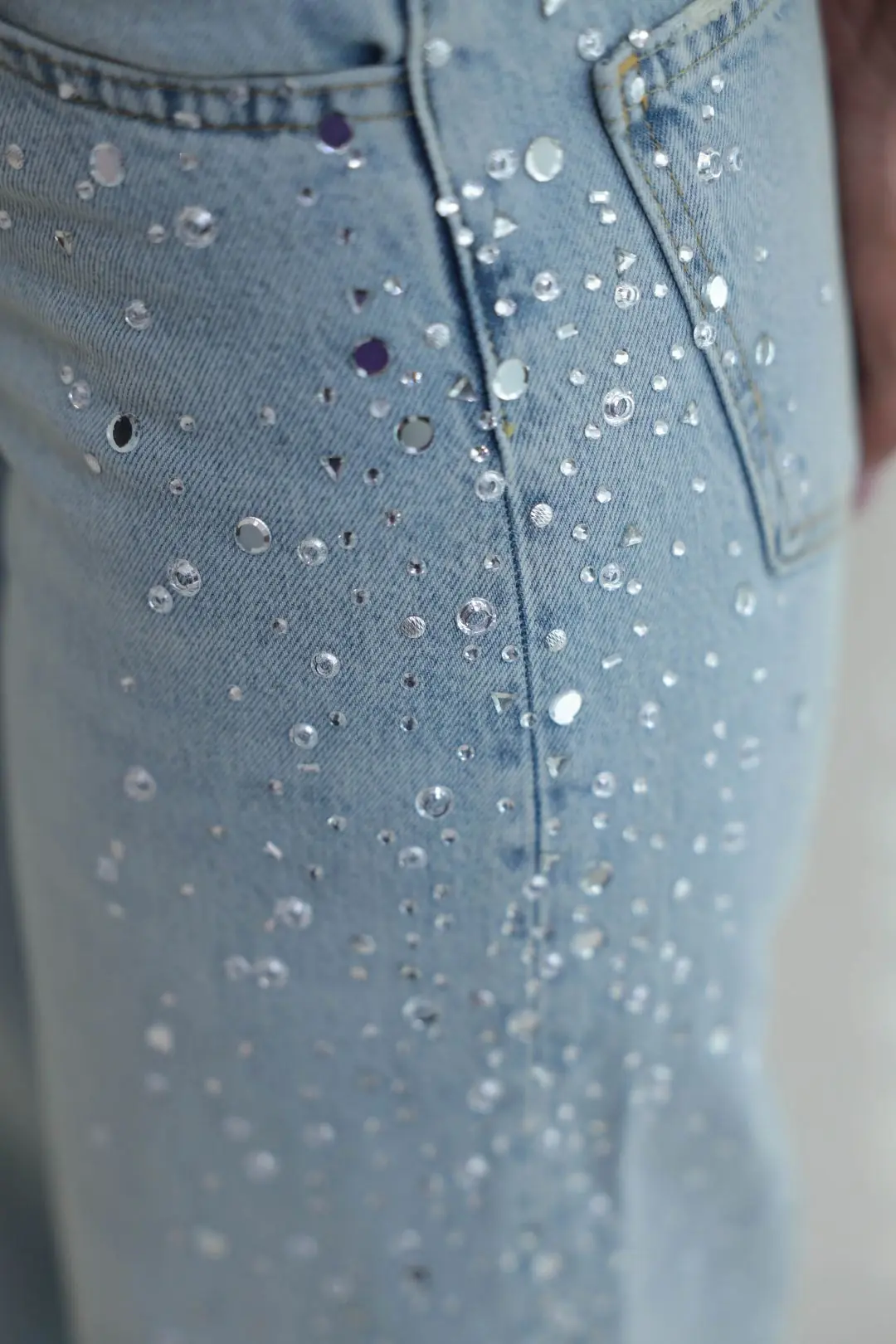 9119 Taş işlemeli Wide Leg jean AÇIK MAVİ